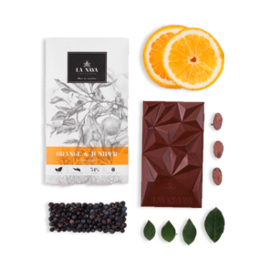 LA NAYA 54% mléčná čokoláda ORANGE & JUNIPER s pomerančem a jalovcem BIO 80 g